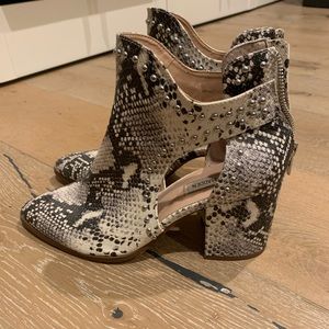 Snakeskin silver studded heel bootie